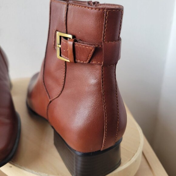 Liz Claiborne Villager Leather Two-Tone Cognac Square Toe Boot (Size 8.5) - Picture 10 of 11